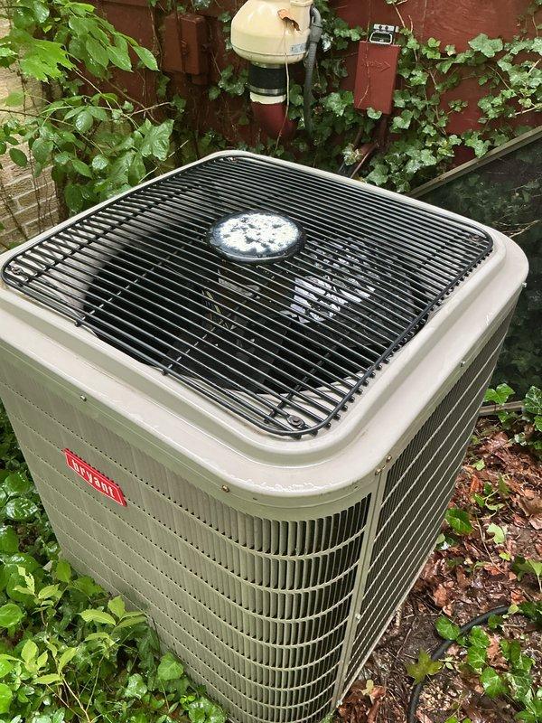 Completed scheduled air conditioning tune-up on Bryant outdoor condenser unit. Performed comprehensive system inspection, verified proper fan operation, checked refrigerant levels, cleaned condenser coils, and confirmed unit is operating within manufacturer specifications. All components found in good working condition with no immediate service needs identified.