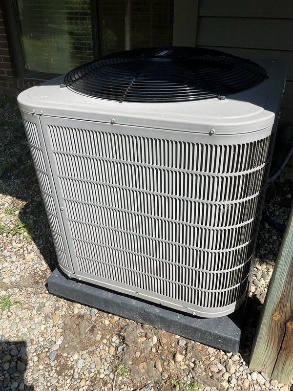 Completed scheduled air conditioning tune-up and preventative maintenance service on residential cooling system. Replaced 4-inch air filter, inspected outdoor condenser unit including coils and fan operation, and verified system is functioning properly for the cooling season.