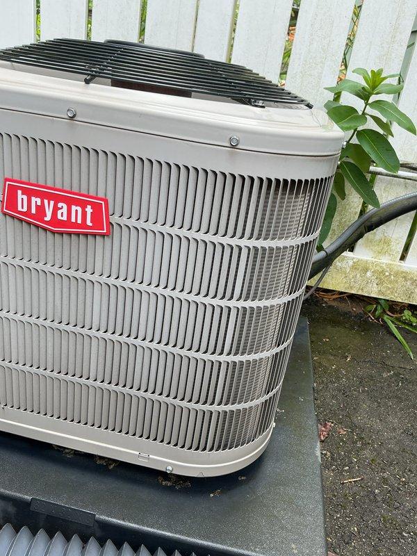 Completed preventive maintenance tune-up on Bryant outdoor condensing unit. Performed comprehensive system inspection, cleaned condenser coils, checked refrigerant levels and pressures, verified electrical connections, tested capacitor and contactor operation, and confirmed proper airflow through unit. System operating within manufacturer specifications with no deficiencies noted.