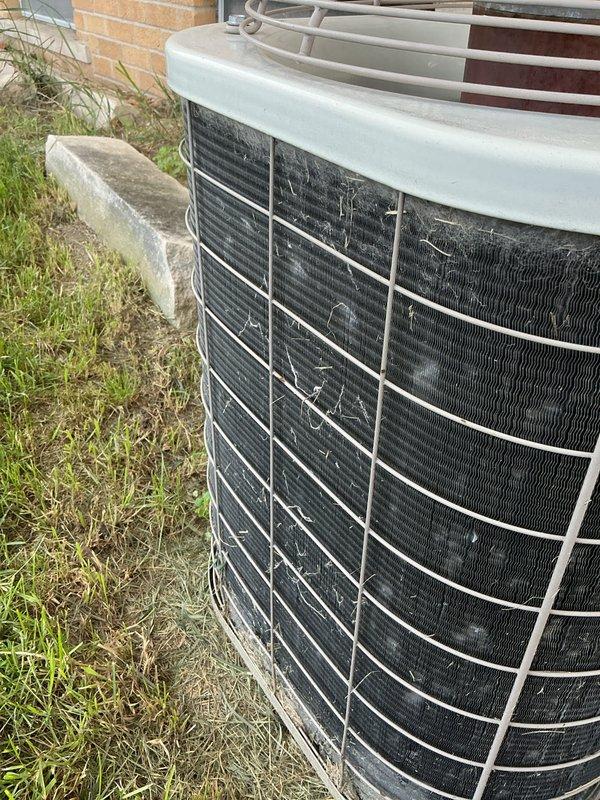 Completed scheduled air conditioning tune-up and preventative maintenance on outdoor condenser unit. Performed comprehensive system inspection, noting moderate dirt and debris accumulation on condenser coils and fins. Unit operational at time of service with all components functioning within normal parameters.