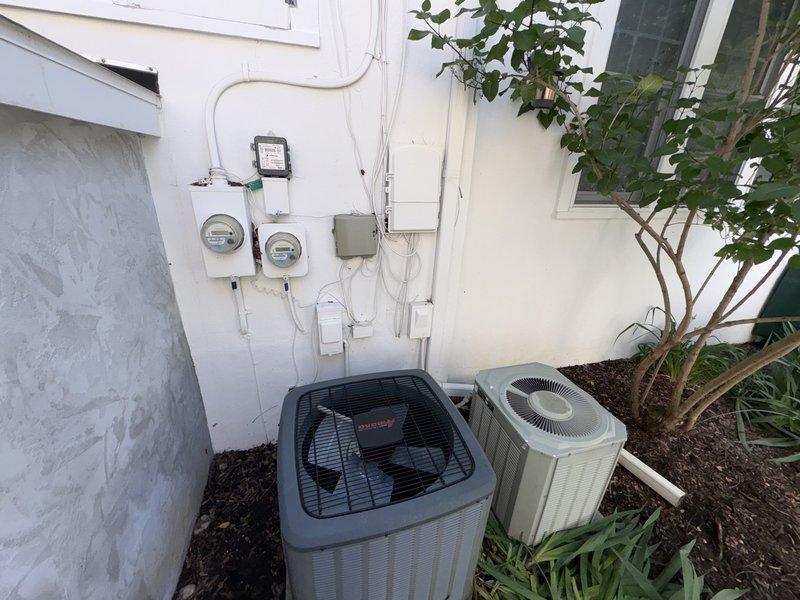 Completed scheduled preventive maintenance on two residential air conditioning systems. Performed comprehensive tune-up procedures on both units, including inspection of the Amana condenser and secondary beige condenser unit, verified proper refrigerant levels, checked electrical connections and components, cleaned condenser coils, and confirmed optimal system operation for both HVAC units.