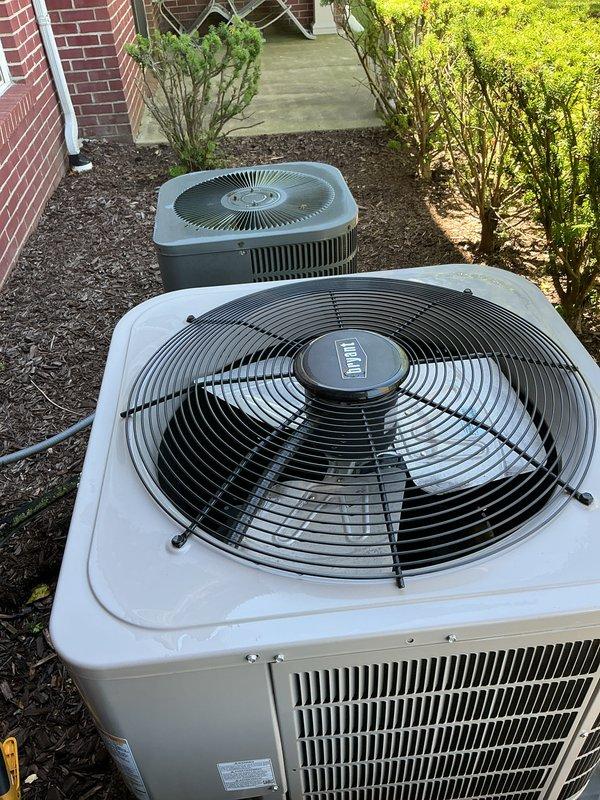 Completed annual air conditioning tune-up and preventative maintenance on two residential condenser units, both approximately 4 years old. Performed comprehensive system inspection including cleaning condenser coils, checking refrigerant levels, testing electrical connections, verifying proper airflow through fan assemblies, and ensuring optimal system operation. Both units operational and running within manufacturer specifications upon completion.