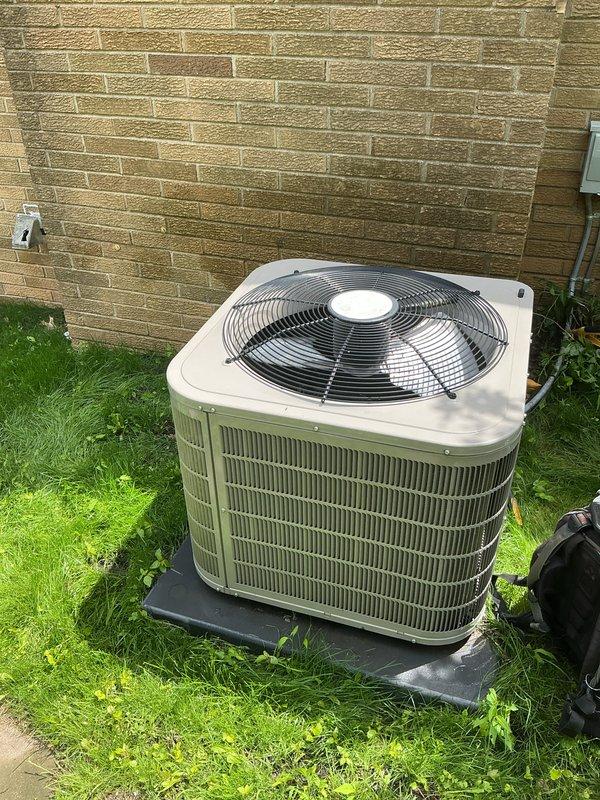 Performed comprehensive AC tune-up on 2017 outdoor condensing unit. Completed standard preventive maintenance including system inspection, cleaning of condenser coils, verification of electrical connections, refrigerant level check, and operational testing to ensure optimal cooling performance for the upcoming season.