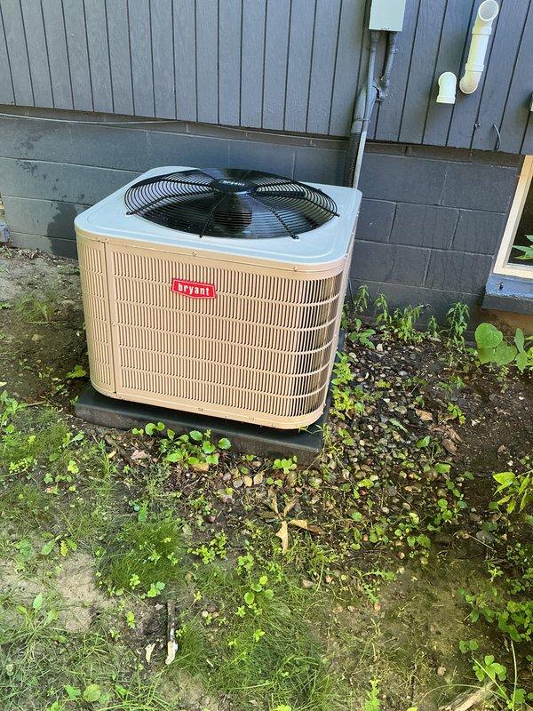 # HVAC Maintenance - Preventive Tune-Up Completed

Performed comprehensive preventive maintenance tune-up on a 4-year-old Bryant residential air conditioning system. Unit was found operating in cooling mode and all systems were inspected, tested, and serviced according to manufacturer specifications. Completed routine maintenance procedures including cleaning condenser coils, checking refrigerant levels, inspecting electrical connections, testing capacitors, and verifying proper airflow through the fan assembly. All components were found to be functioning within normal parameters and the system was left in proper working condition.