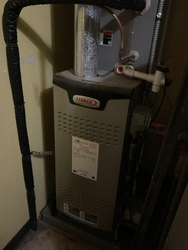 Performed comprehensive tune-up on Lennox gas furnace system, including inspection of all major components, burner assembly, heat exchanger, blower motor, and electrical connections. Verified proper operation of condensate drainage system and PVC venting, confirmed all safety controls functioning within manufacturer specifications, and documented equipment condition with photographic records per municipal compliance requirements.