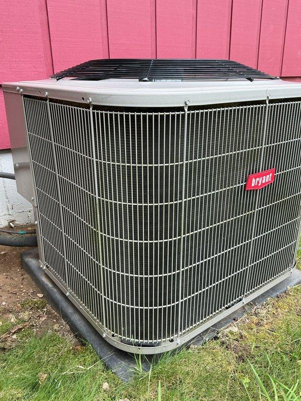 Completed comprehensive AC tune-up on 2012 Bryant condensing unit. Performed standard maintenance procedures including inspection of refrigerant lines, service valves, condenser coil, fan motor operation, and electrical connections. Unit operating within normal parameters with no deficiencies noted at time of service.
