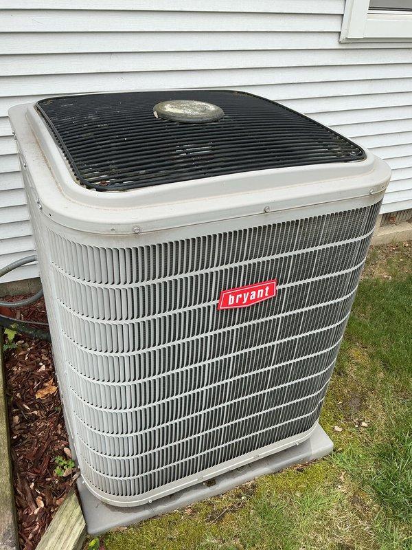 Completed annual AC tune-up on 2012 Bryant condensing unit. Performed comprehensive maintenance inspection, verified system operation, and documented equipment condition with unit showing normal wear consistent with age. All components functioning properly at time of service.