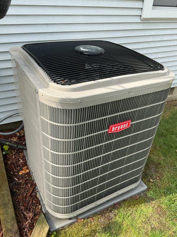 Completed annual AC tune-up on 2012 Bryant condensing unit. Performed comprehensive maintenance inspection, verified system operation, and documented equipment condition with unit showing normal wear consistent with age. All components functioning properly at time of service.