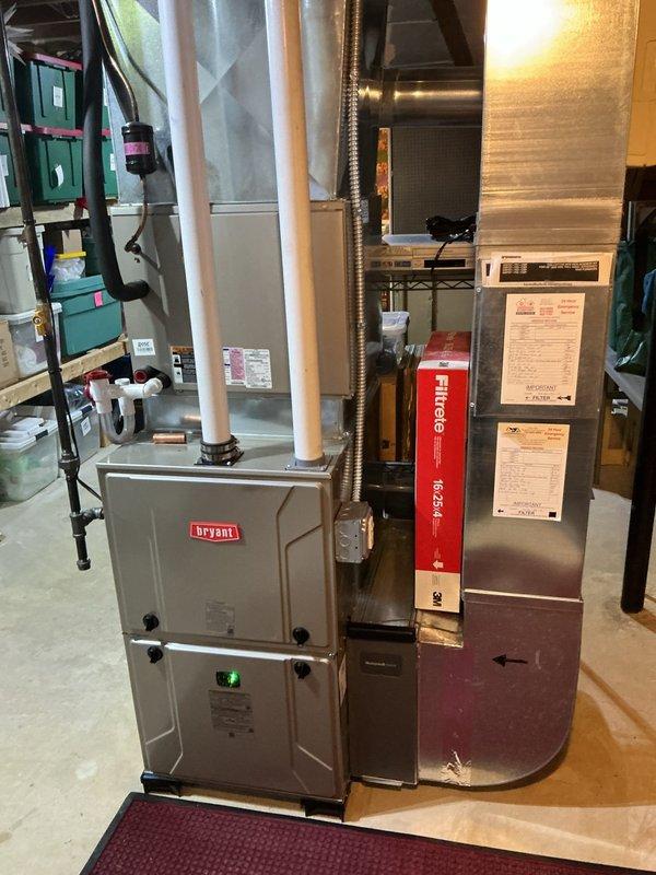 Responded to service call for Bryant air conditioning system. Replaced failed capacitor on outdoor condensing unit. Unit tested and confirmed operational upon completion of repair.