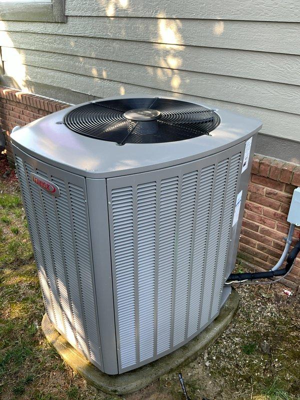 Performed comprehensive air conditioning tune-up for new customer on two Lennox outdoor condenser units. Addressed customer concern regarding cottonwood debris accumulation around equipment by cleaning condenser coils, fan grilles, and surrounding area. Inspected electrical connections and control boards on both units, verified refrigerant levels, tested system operation, and enrolled customer in preventative maintenance program with gas furnace maintenance scheduled for early December.
