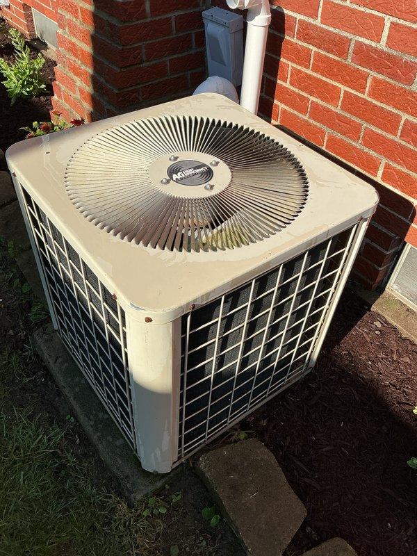 Completed scheduled air conditioning tune-up on older model Maytag condensing unit. Performed comprehensive maintenance inspection, verified system operation, and confirmed unit returned to proper cooling function. All routine maintenance tasks completed per manufacturer specifications.