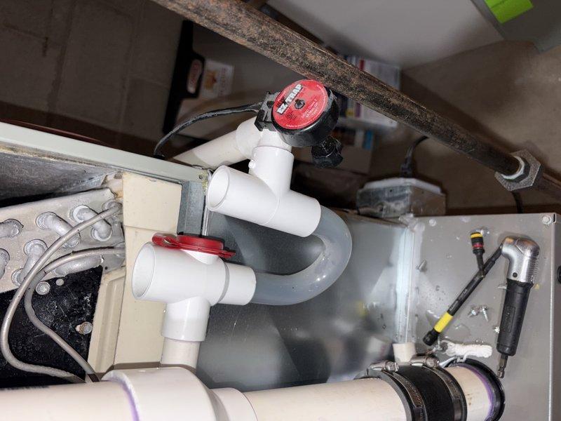 Responded to no-cooling call following recent duct cleaning work. Upon arrival, found evaporator coil completely frozen with heavy ice buildup on refrigerant lines and suction line set. System had been cycling on and off since duct work was completed. Shut down system to allow coil to thaw completely. Identified restricted airflow as root cause—discovered return air filter was either missing or extremely dirty following duct cleaning, causing insufficient airflow across evaporator coil and subsequent freezing. Once thawed, verified proper airflow through system, checked filter installation, and confirmed all ductwork connections were secure and not restricting airflow. Restarted system and monitored operation through complete cooling cycle. Verified proper refrigerant pressures, temperature split, and system operation. Unit restored to normal cooling operation.