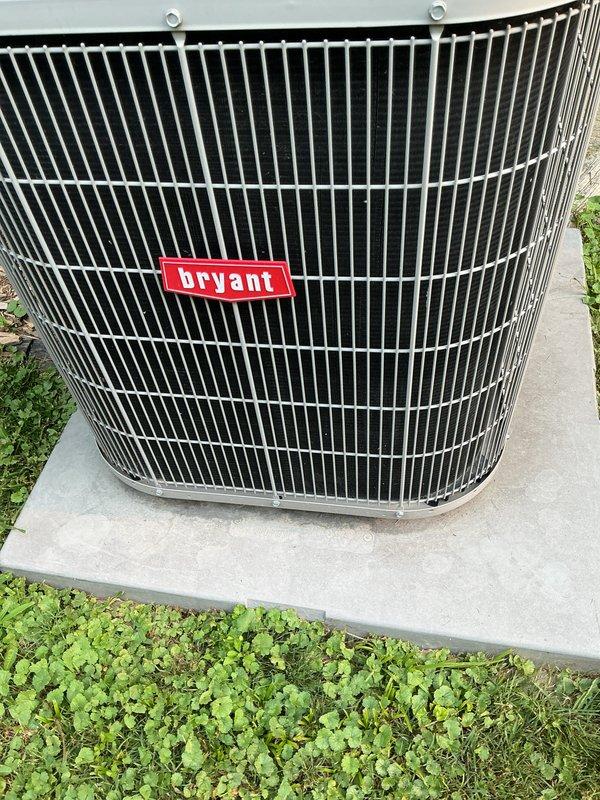 Completed annual air conditioning tune-up and preventative maintenance on Bryant outdoor condenser unit. Performed comprehensive system inspection, verified proper operation of all components including fan motor and compressor, cleaned condenser coils, checked refrigerant levels, and confirmed unit is operating within manufacturer specifications.