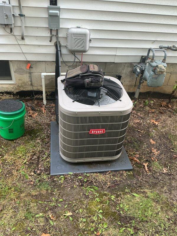 Completed scheduled air conditioning tune-up and preventive maintenance on 2019 Bryant condenser unit. Performed comprehensive system inspection, verified proper operation of all components including fan motor and blade assembly, checked electrical connections at disconnect box, and confirmed refrigerant levels and overall system performance. Unit operating within normal parameters with no issues identified.