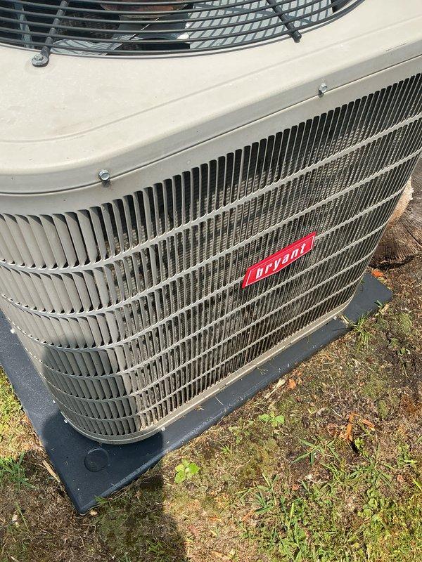 Performed annual summer AC tune-up on 9-year-old Bryant air conditioning system. System was operational upon arrival with no reported issues. Completed comprehensive maintenance including inspection of outdoor condenser unit, verified proper operation of compressor and fan motor, checked refrigerant levels, cleaned condenser coils, inspected electrical connections, and tested system performance. Unit operating within normal parameters with no deficiencies noted. All maintenance items completed successfully and system left in proper working condition.