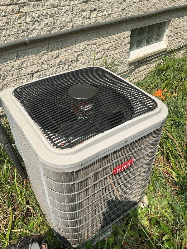 Performed annual maintenance on a 16-year-old Bryant air conditioning system. Completed comprehensive AC tune-up including inspection of outdoor condensing unit, removal of access panels to examine electrical components and wiring connections, verification of proper system operation, and standard preventative maintenance procedures. System confirmed to be working properly with no issues found during inspection.