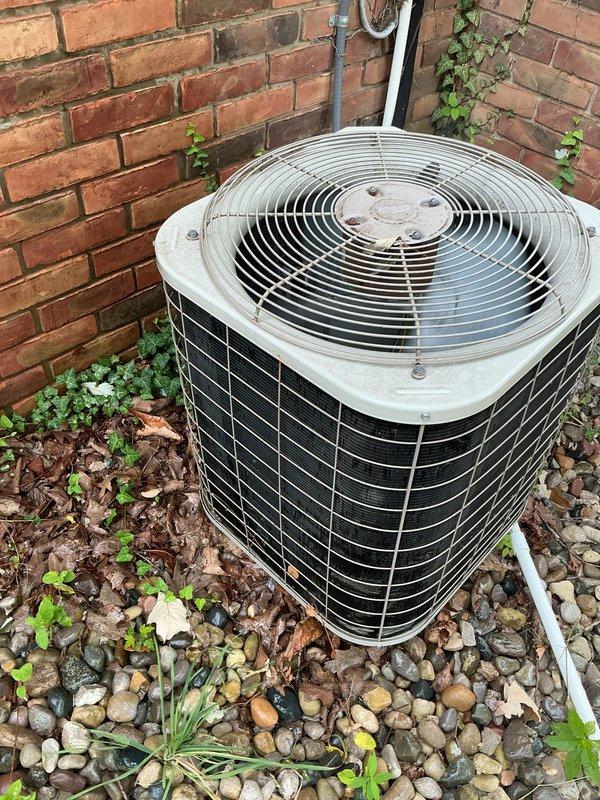 Performed comprehensive air conditioning tune-up on 23-year-old outdoor condenser unit. Completed standard preventive maintenance procedures including inspection of fan assembly, condenser coils, electrical connections, and refrigerant levels to ensure optimal cooling performance for the aging system. Unit was serviced and returned to proper operating condition.