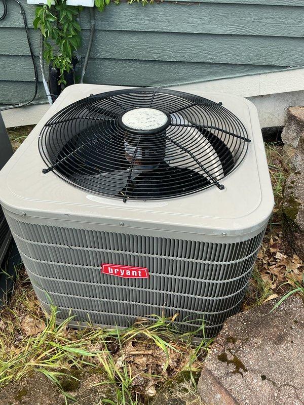 Completed routine cooling system maintenance on two Bryant residential air conditioning systems as part of recurring membership service. Performed comprehensive cooling cleaning on both outdoor condensing units, including coil cleaning, inspection of fan motors and compressors, verification of refrigerant levels, and electrical component testing. Both systems found operating within normal parameters with no deficiencies noted. Cleared vegetation and debris from around unit bases to ensure proper airflow and drainage.