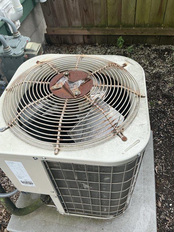 Completed scheduled air conditioning tune-up and preventive maintenance inspection on outdoor condenser unit. Performed comprehensive system evaluation including visual inspection of cabinet, fan assembly, and refrigerant line connections. Unit operational with normal cooling function restored and maintained through routine service procedures.