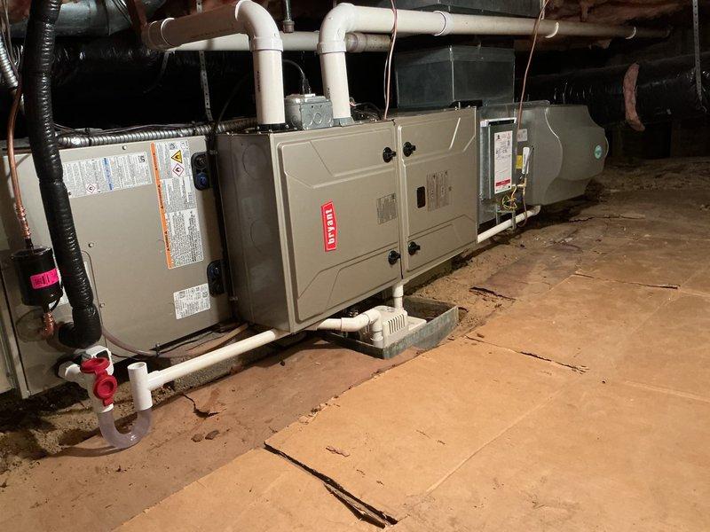 Completed warranty recall to replace damaged humidifier solenoid on Bryant HVAC system. Installed new AprilAire 4040 solenoid to restore proper humidifier operation after identifying damaged wire during initial installation. System tested and verified operational upon completion.