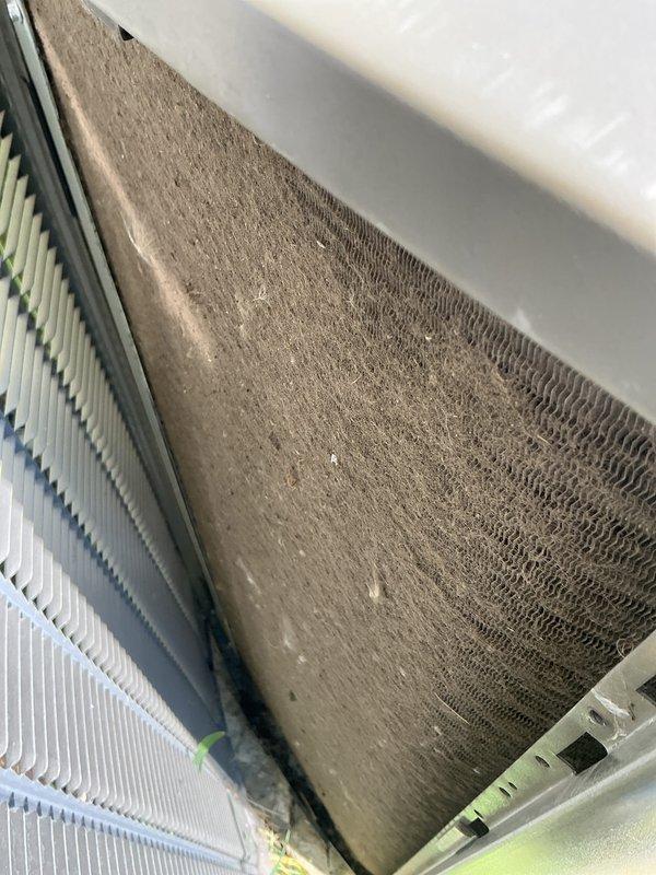 Completed scheduled air conditioning tune-up and maintenance service. Upon inspection, discovered significant dust and debris accumulation on evaporator coil and heat exchange fins, which was thoroughly cleaned to restore proper airflow and heat transfer efficiency. Inspected furnace unit, ductwork connections, PVC condensate drainage lines, and air filtration system; all components found to be properly secured and operational following maintenance procedures.
