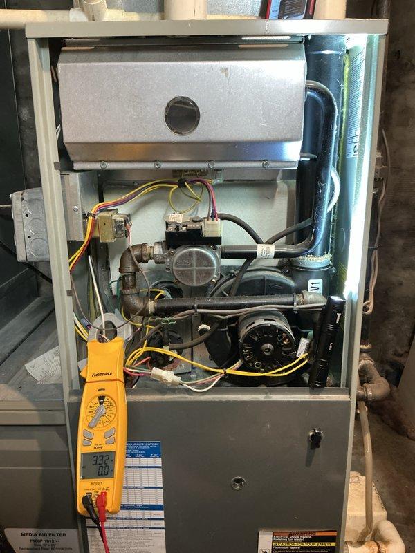 Completed comprehensive AC tune-up and preventative maintenance inspection on residential Trane HVAC system that had not been serviced in five years. Performed full system diagnostic including electrical testing with multimeter, inspected burner assembly, gas valves, inducer motor, blower components, and all control modules for proper operation. Verified all electrical connections, examined PVC intake and exhaust venting for proper installation, and confirmed system is operating within manufacturer specifications with no issues detected.