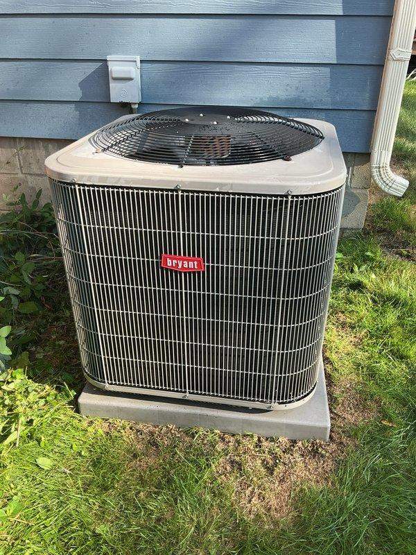 Completed comprehensive tune-up service on Bryant air conditioning system, gas furnace, and generator. Performed standard maintenance procedures including inspection, cleaning, and testing of all equipment. Noted vegetation overgrowth around outdoor condenser unit restricting airflow to coils and grille, which was cleared to ensure proper system operation and efficiency. Unit operational upon completion; 16kw generator maintenance kit required for future service.