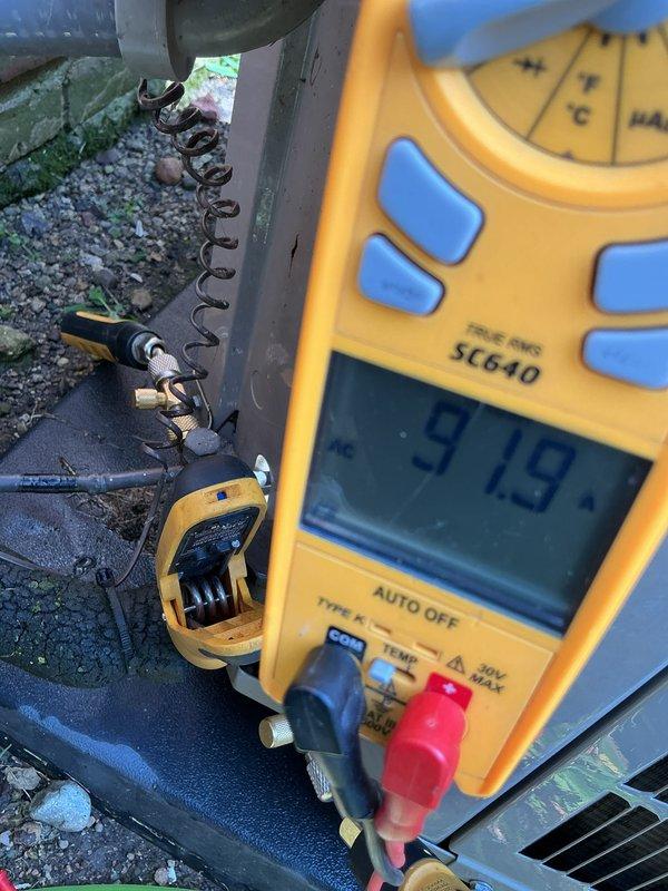 Performed comprehensive air conditioning tune-up on outdoor condensing unit, including system diagnostics with digital multimeter to verify proper electrical readings and component functionality. Completed standard preventive maintenance procedures, inspected refrigerant lines and coil assembly, and confirmed unit operational status for continued service.