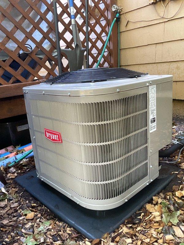 Completed scheduled air conditioning tune-up on Bryant condensing unit. Performed comprehensive system inspection, verified refrigerant levels, cleaned condenser coils, checked electrical connections, and tested operational performance. Unit operating within manufacturer specifications with no issues identified.