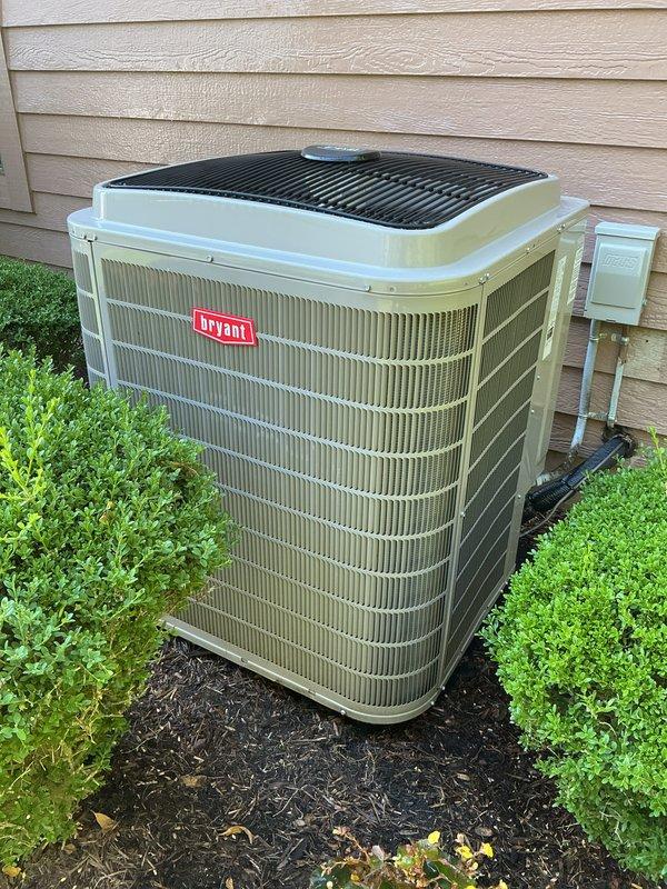 Completed comprehensive air conditioning tune-up on Bryant outdoor condensing unit and inspected indoor HVAC components including humidifier system. Performed standard maintenance procedures, verified proper system operation, and collected payment for service renewal program.