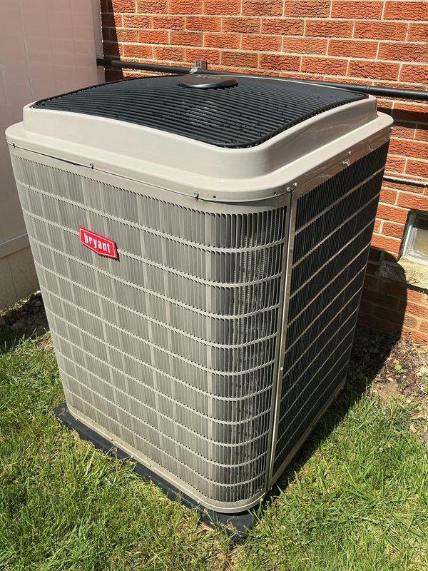 Completed scheduled air conditioning tune-up and preventive maintenance on Bryant residential condenser unit. System was inspected, tested, and found operating properly in cooling mode with all components functioning within normal parameters.