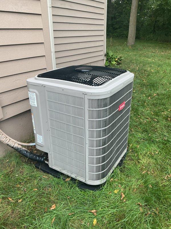 Completed scheduled maintenance tune-up on Bryant air conditioning system and water heater. Inspected outdoor condenser unit, verified proper operation of all components, checked refrigerant lines and insulation integrity, and confirmed unit is cycling correctly in cooling mode. All equipment found in good working condition with no issues requiring immediate attention.