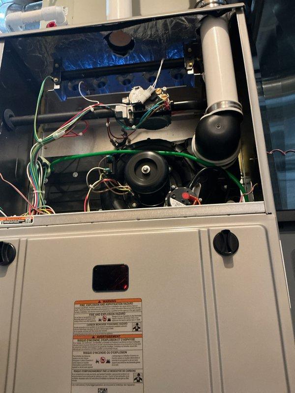 Performed complimentary tune-up and inspection of Bryant gas furnace following recent installation. Conducted comprehensive system evaluation including visual inspection of blower motor assembly, electrical connections, venting components, and all internal mechanical systems. All components verified to be in proper working condition with secure wiring connections, properly mounted hardware, and adequate clearances throughout the unit.