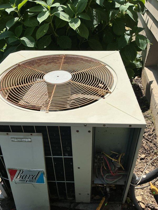 Completed scheduled AC tune-up on Bard outdoor condensing unit. Performed comprehensive system inspection, verified proper operation of condenser fan and compressor, checked electrical connections and wiring integrity with diagnostic testing equipment, and confirmed unit returned to optimal cooling performance.