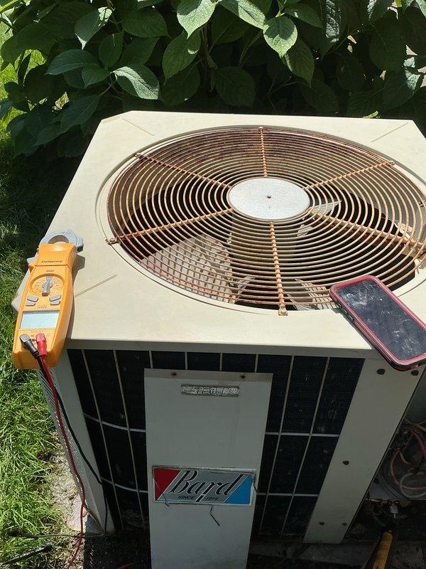 Completed scheduled AC tune-up on Bard outdoor condensing unit. Performed comprehensive system inspection, verified proper operation of condenser fan and compressor, checked electrical connections and wiring integrity with diagnostic testing equipment, and confirmed unit returned to optimal cooling performance.