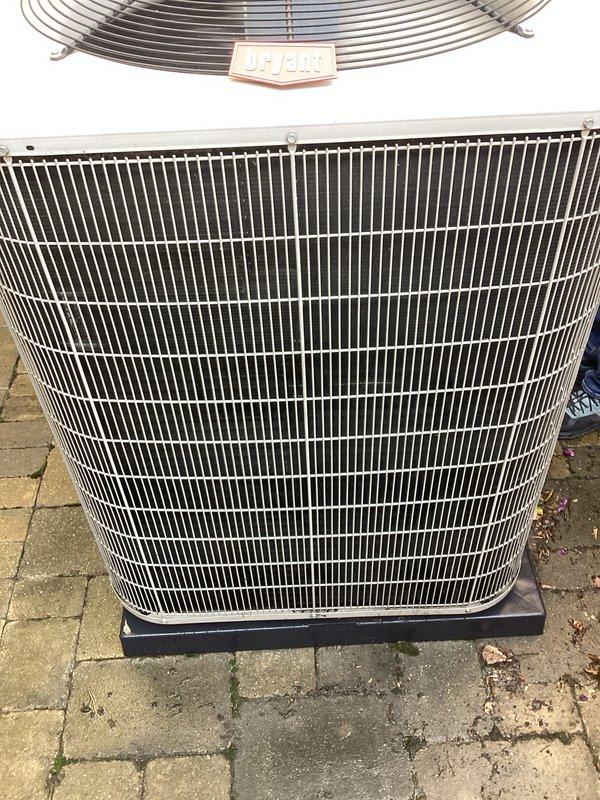 Completed scheduled preventive maintenance on Bryant outdoor condensing unit. Inspected and confirmed proper operation of compressor, condenser fan motor, and electrical components. Unit operating within normal parameters with adequate airflow through condenser coil and no refrigerant leaks detected. System returned to normal cooling operation.