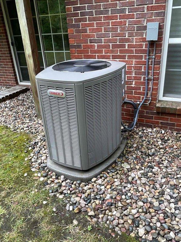 Completed scheduled air conditioning maintenance on Lennox outdoor condensing unit. Performed routine inspection, cleaning, and system evaluation as part of membership renewal service. Noted customer concern regarding cooling issues in a particular room; recommend follow-up service ticket to assess airflow, ductwork, and zoning to address temperature inconsistencies.