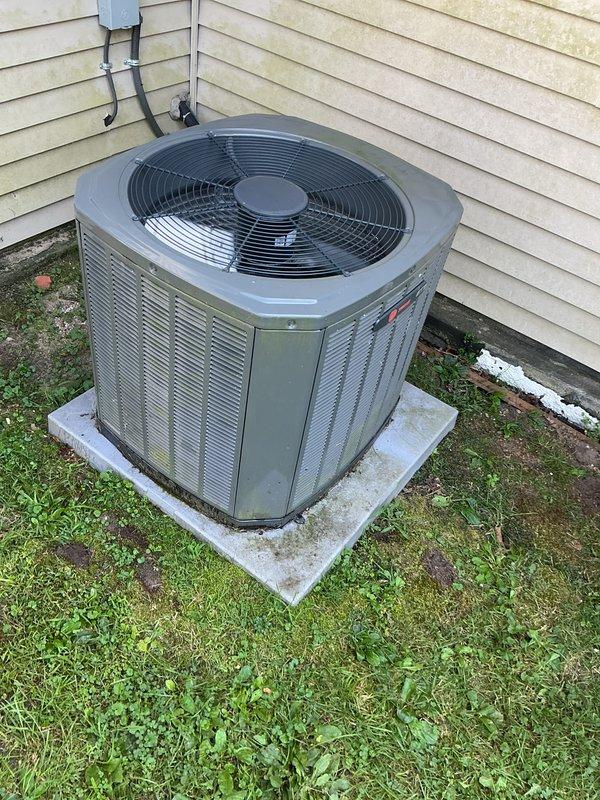 Completed scheduled AC tune-up on Trane outdoor condensing unit. Performed comprehensive preventive maintenance inspection, verified proper operation of compressor and condenser fan motor, checked refrigerant levels, and ensured optimal system performance. Unit operating within normal parameters upon completion of service.