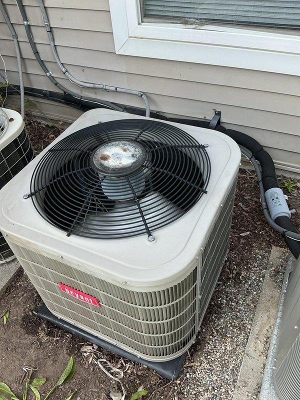 Completed scheduled AC tune-up on Bryant condenser unit. Performed comprehensive maintenance inspection including checking refrigerant levels, cleaning condenser coils, inspecting electrical connections, testing capacitor and contactor operation, and verifying proper airflow through the fan assembly. Unit operating within normal parameters with no issues identified.