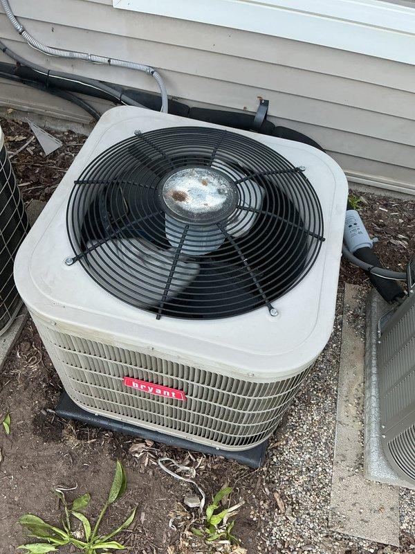Completed scheduled AC tune-up on Bryant condenser unit. Performed comprehensive maintenance inspection including checking refrigerant levels, cleaning condenser coils, inspecting electrical connections, testing capacitor and contactor operation, and verifying proper airflow through the fan assembly. Unit operating within normal parameters with no issues identified.
