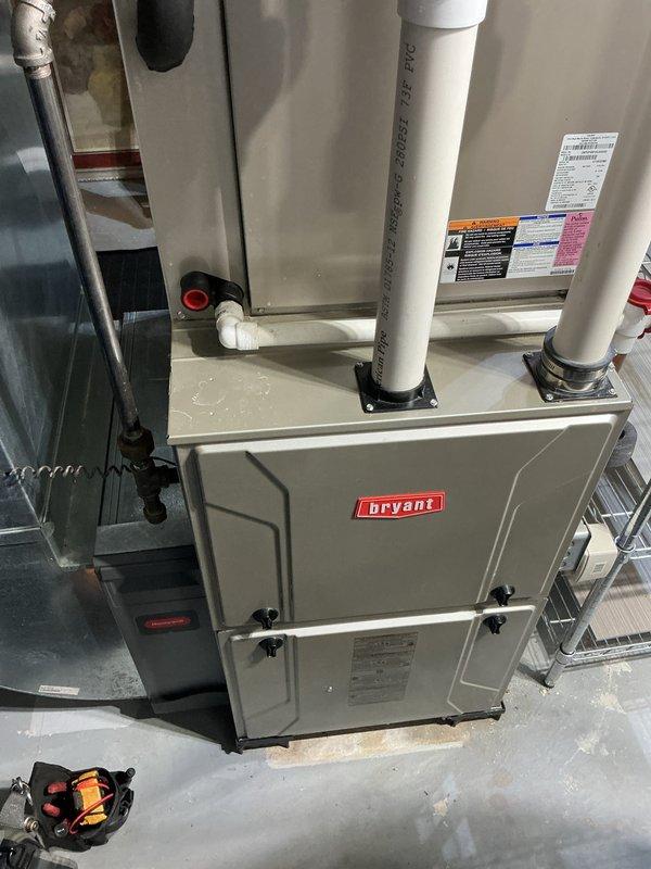 Completed comprehensive preventive maintenance on Bryant gas furnace system, performing standard tune-up procedures including filter inspection, burner assembly cleaning, and safety control verification. Conducted generator maintenance service including oil change and general cleaning of unit components. All systems tested and operating within manufacturer specifications upon completion of recurring service visit.
