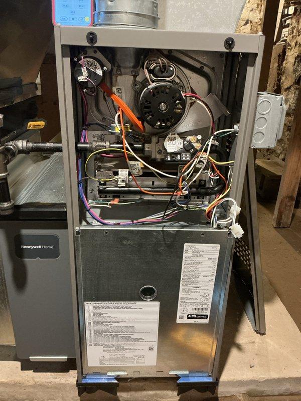 Performed comprehensive heating season tune-up on Lennox Elite furnace system per membership agreement. Conducted full inspection of internal components including blower motor assembly, electrical connections, heat exchanger, and control board. Verified proper operation of all safety controls, tested ignition sequence, and confirmed adequate airflow throughout the system. Unit operating within manufacturer specifications and ready for heating season.