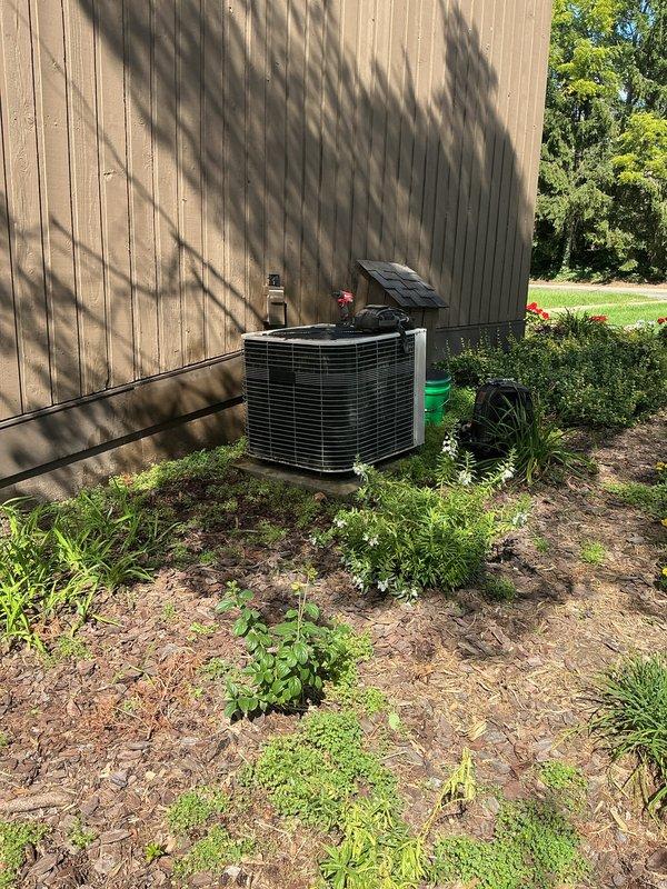 Completed scheduled AC tune-up on residential outdoor condensing unit. Performed comprehensive system inspection, cleaned condenser coils, verified refrigerant levels, tested electrical connections, and confirmed proper fan operation. Unit operating within normal parameters with no issues identified.