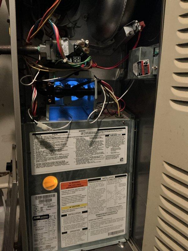 Performed comprehensive maintenance on Bryant gas furnace and air conditioning system. Inspected blower motor assembly, electrical connections, and all system components for proper operation. Verified furnace burner operation, checked heat exchanger, and confirmed all safety controls functioning correctly. Cleaned or replaced air filter as needed and documented equipment condition with photographic records for customer files.