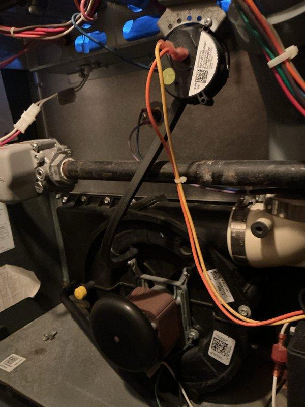 Completed comprehensive heating and cooling tune-up maintenance on residential HVAC system. Performed full inspection and servicing of outdoor Distinctions brand condenser unit and indoor furnace components, including motor assembly, gas valve, pressure switches, and electrical connections. Investigated second floor bedroom vents per customer concern regarding potential moisture issue affecting airflow; assessed vent operation and airflow distribution throughout upper level to identify any restrictions or environmental factors impacting system performance.