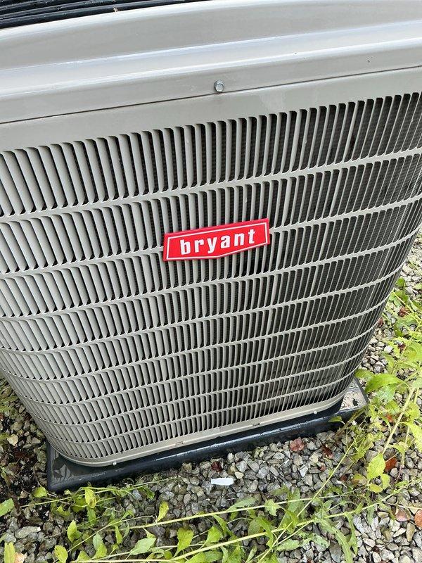 Completed scheduled preventive maintenance on Bryant outdoor condensing unit. Performed standard cooling system inspection, verified proper operation of all components, and documented unit condition with photos showing typical wear consistent with normal outdoor exposure. System restored to optimal cooling performance with all parameters within manufacturer specifications.