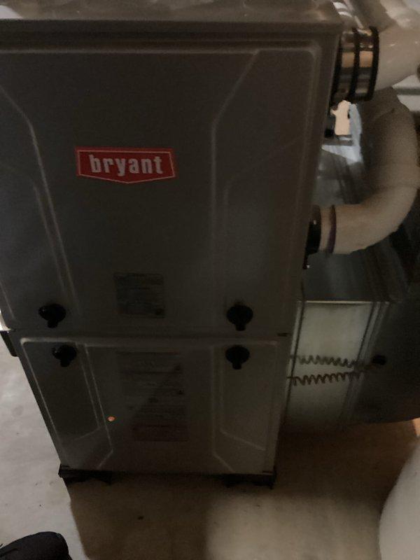 Completed routine maintenance and cleaning on Bryant furnace system. Inspected gas control valve assembly, verified proper wire connections and electrical components, and examined blower motor housings for operational integrity. Cleaned internal components, checked pressure switches and sensors, and confirmed all mechanical systems functioning within normal parameters. Unit left in proper working condition with all access panels secured.
