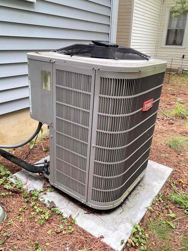 Completed routine HVAC maintenance on Bryant outdoor condensing unit. Performed comprehensive system inspection, verified proper refrigerant line connections, and confirmed unit operational status. Condenser fins intact with no visible damage or debris accumulation noted. Equipment operating within normal parameters with all components functioning as designed.