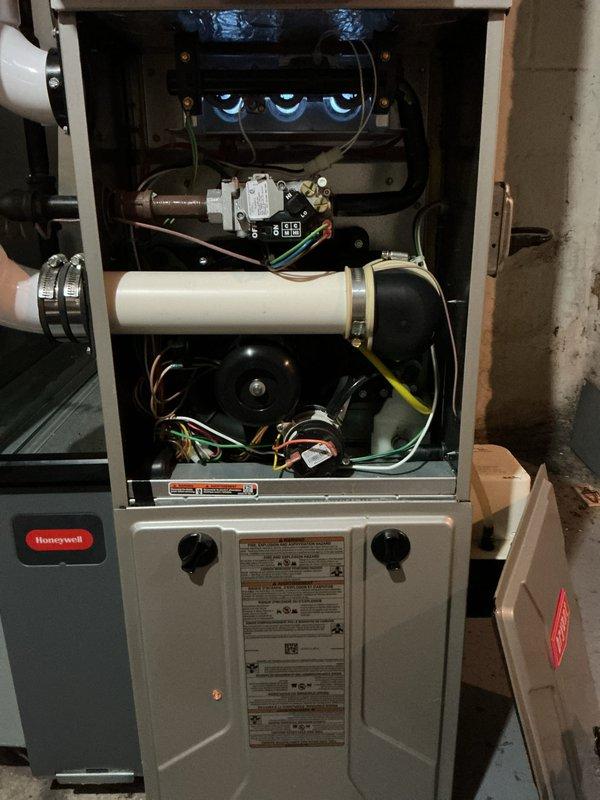 Completed scheduled maintenance on gas furnace system. Performed comprehensive inspection of all internal components including gas valve assembly, draft inducer motor, blower assembly, heat exchanger, and electrical connections. Supplied and installed replacement air filter as requested. Verified proper operation of burners, safety controls, and combustion air piping. All components found operating within normal parameters. Unit returned to full service.