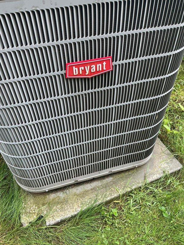 Completed scheduled air conditioning tune-up and preventative maintenance on Bryant outdoor condensing unit. Performed comprehensive system inspection, verified proper operation of all components, and documented equipment condition with unit showing normal wear and satisfactory performance.